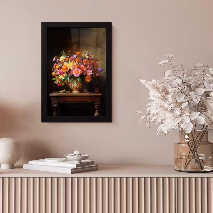 Kleuren - Boeket - Vaas - Hout fotolijst zwart zonder passe partout klein -sfeer5