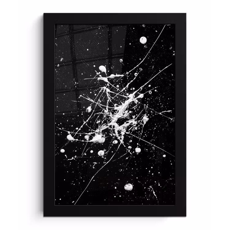 Verfspatten - Wit - Abstract - Explosie fotolijst zwart zonder passe partout klein -3d
