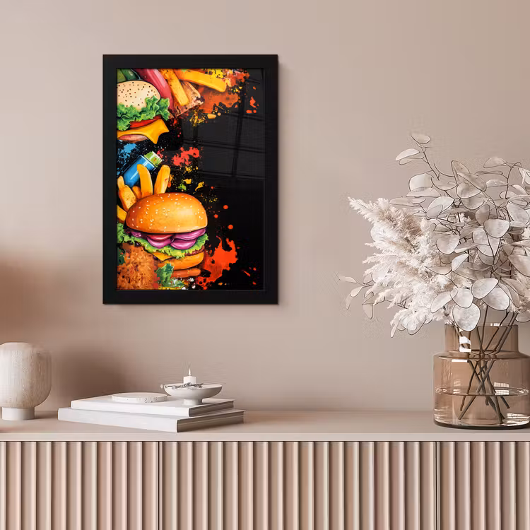 Fastfood - Graffiti - Hamburger - Eten - Modern fotolijst zwart zonder passe partout klein -sfeer5