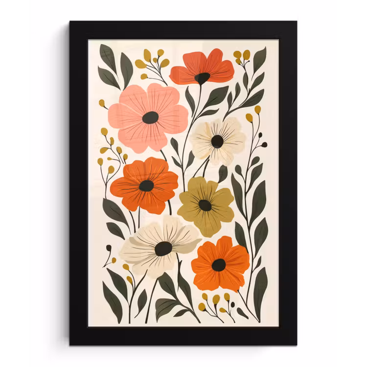 Veldbloemen - Stengels - Blaadjes - Groen fotolijst zwart zonder passe partout klein -3d