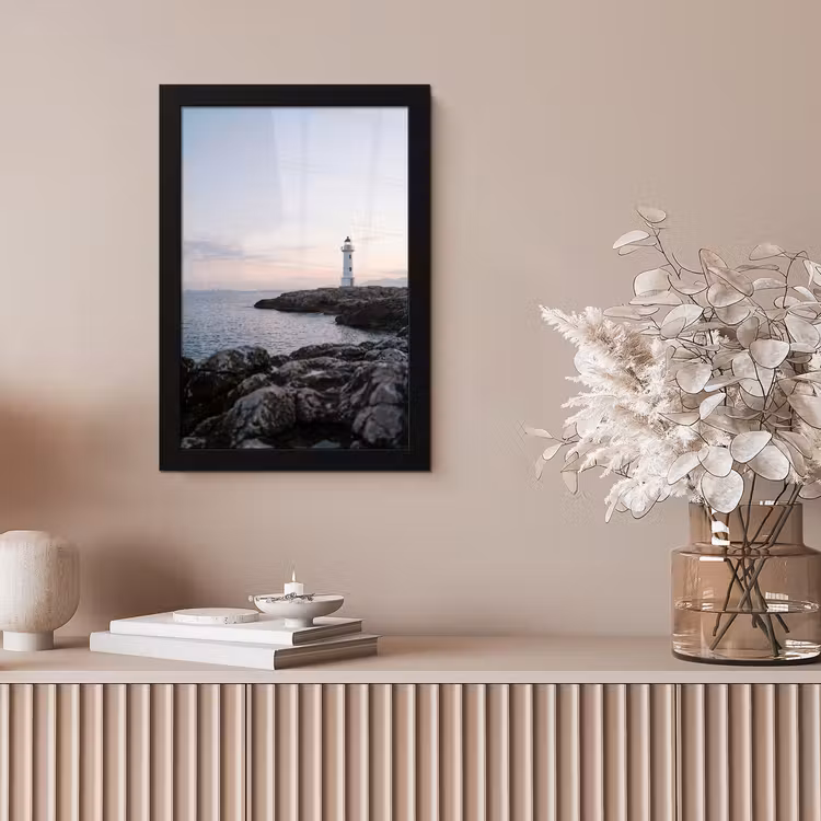 Rotsen - Vuurtoren - Wit fotolijst zwart zonder passe partout klein -sfeer5