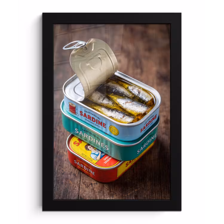Bilder mit Rahmen - Fisch – Dosen – Küche - Vis - Blikjes - Keuken fotolijst zwart zonder passe partout klein