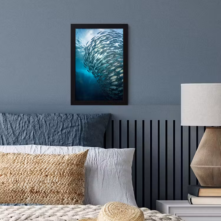 Vis - School - Oceaan - Natuur - Blauw fotolijst zwart zonder passe partout klein -sfeer3