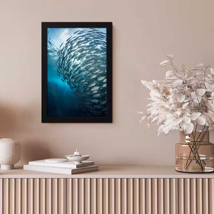 Vis - School - Oceaan - Natuur - Blauw fotolijst zwart zonder passe partout klein -sfeer5