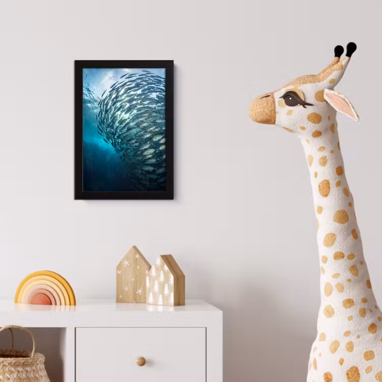 Vis - School - Oceaan - Natuur - Blauw fotolijst zwart zonder passe partout klein -usfeer4_kinderkamer