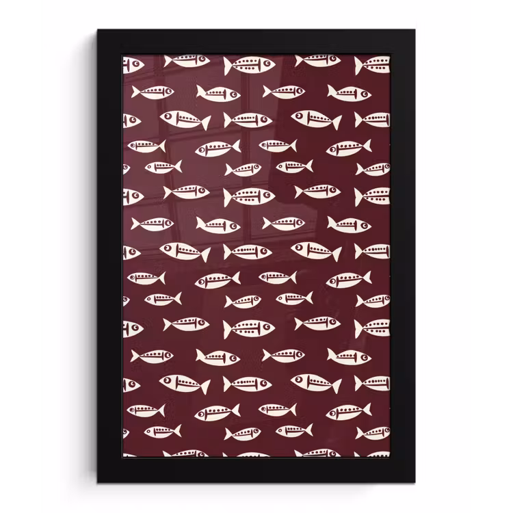 Vissen - Grafisch - Patroon - Donker fotolijst zwart zonder passe partout klein 224 -3d