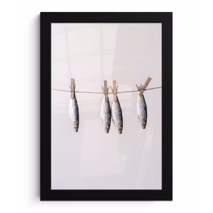 Bilder mit Rahmen - Fisch – Hängend – Essen - Vis - Hangend - Eten fotolijst zwart zonder passe partout klein