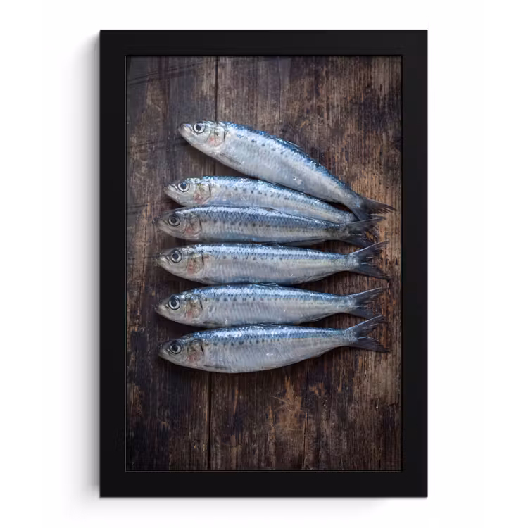 Bilder mit Rahmen - Fisch – Holz – Essen - Vis - Hout - Eten fotolijst zwart zonder passe partout klein