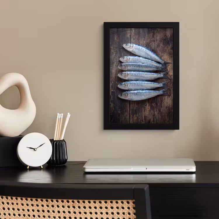 Bilder mit Rahmen - Fisch – Holz – Essen - Vis - Hout - Eten fotolijst zwart zonder passe partout klein
