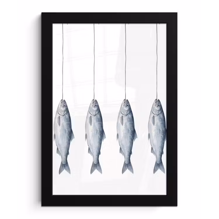 Vissen - Illustratie - Delfts - Blauw fotolijst zwart zonder passe partout klein -3d