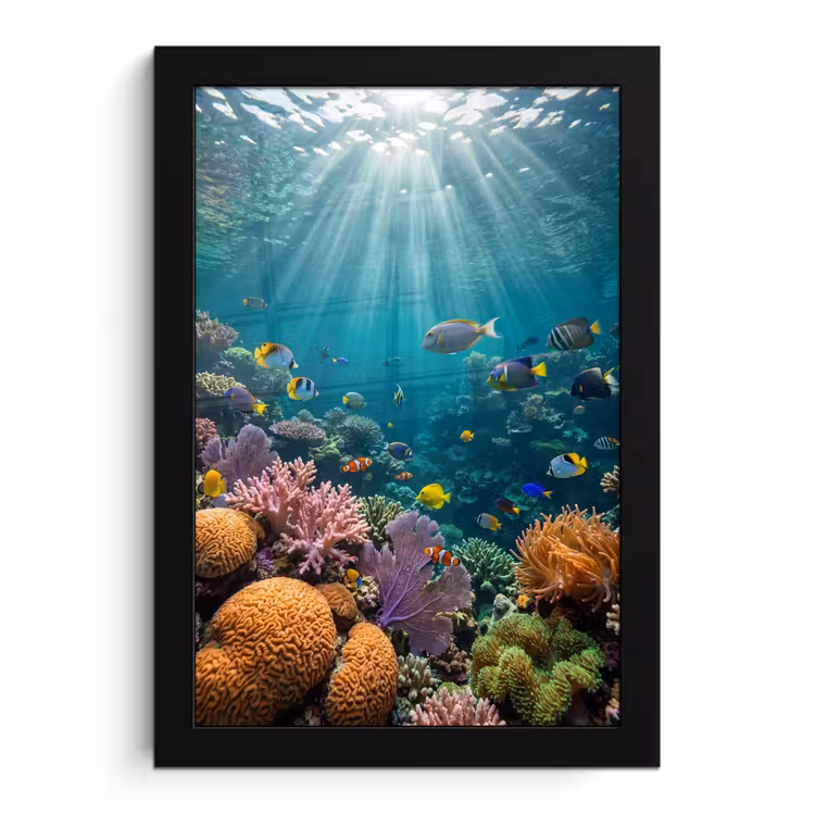 Vis - Koraal - Oceaan - Natuur - Kleurrijk fotolijst zwart zonder passe partout klein -3d
