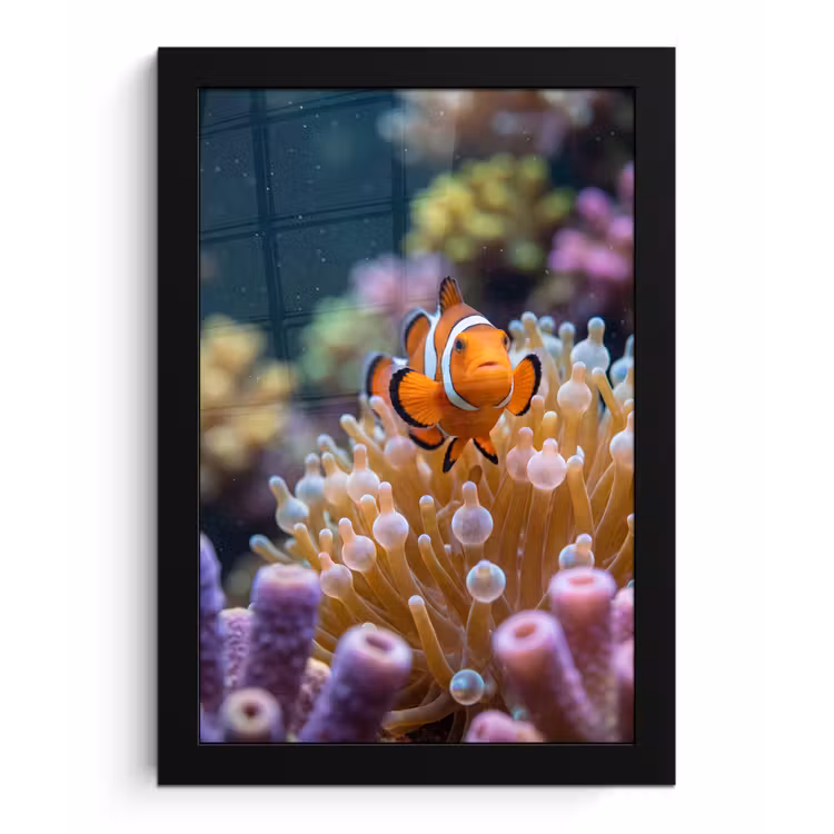 Vis - Koraal - Onderwater - Oranje - Dieren fotolijst zwart zonder passe partout klein -3d