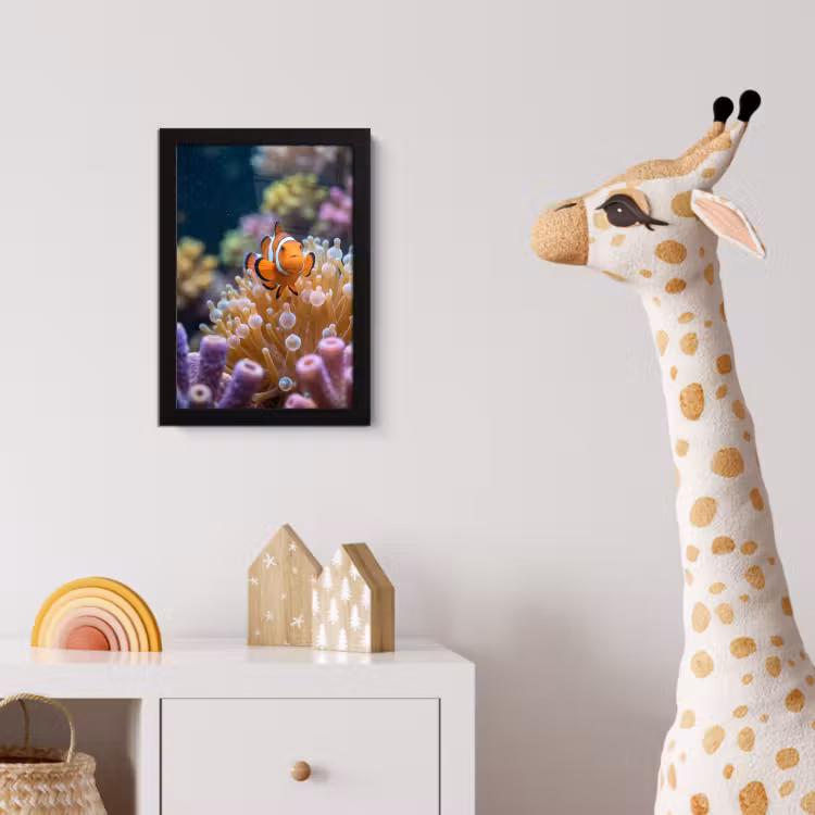 Vis - Koraal - Onderwater - Oranje - Dieren fotolijst zwart zonder passe partout klein -usfeer4_kinderkamer