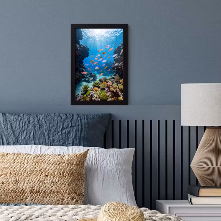 Vis - Koraalrif - Onderwater - Levendig - Blauw fotolijst zwart zonder passe partout klein -sfeer3