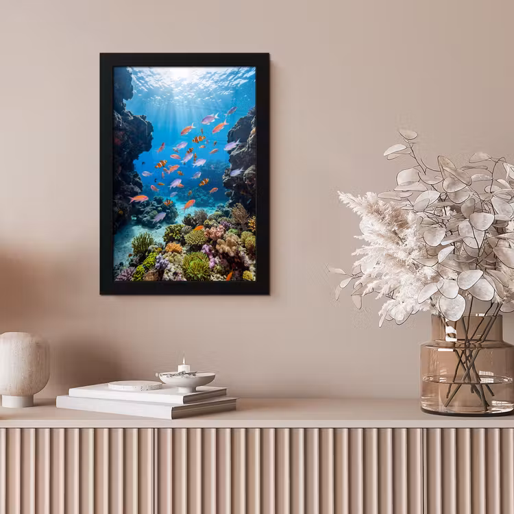 Vis - Koraalrif - Onderwater - Levendig - Blauw fotolijst zwart zonder passe partout klein -sfeer5
