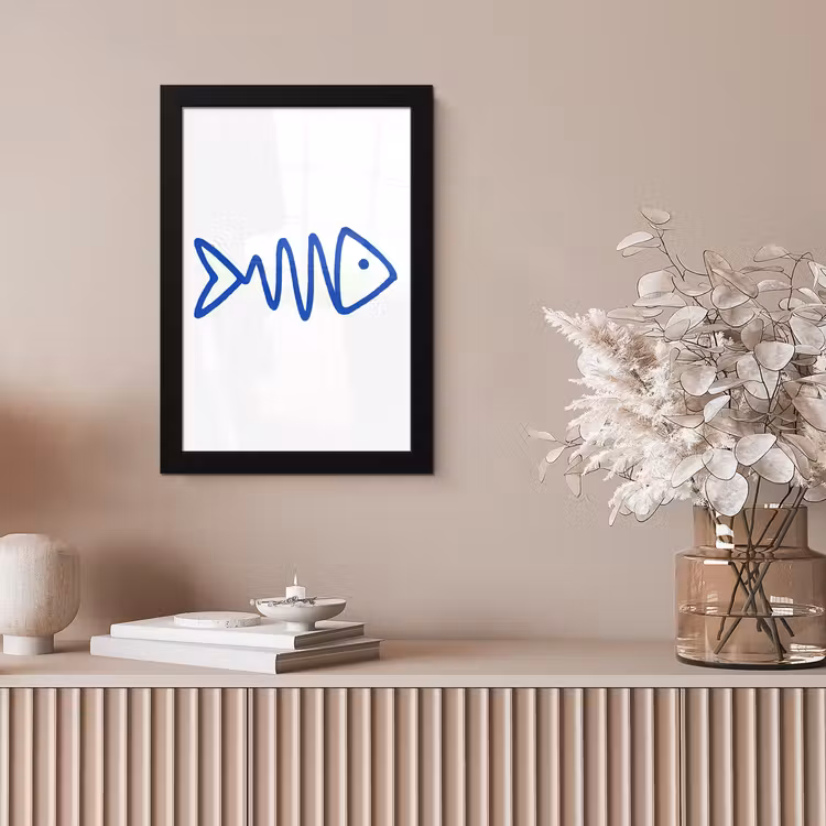 Vis - Minimalistisch - Blauw - Lijn fotolijst zwart zonder passe partout klein -sfeer5