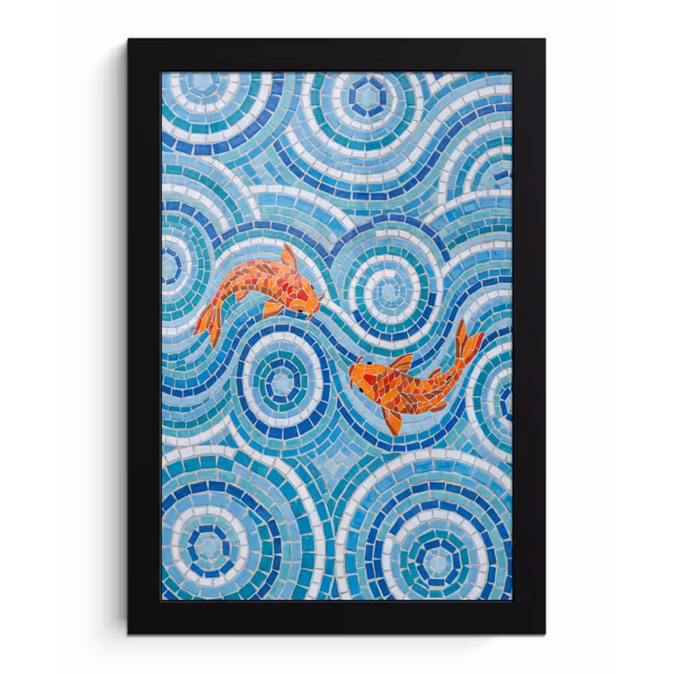 Vis - Mozaïek - Water - Decoratief - Blauw fotolijst zwart zonder passe partout klein -3d