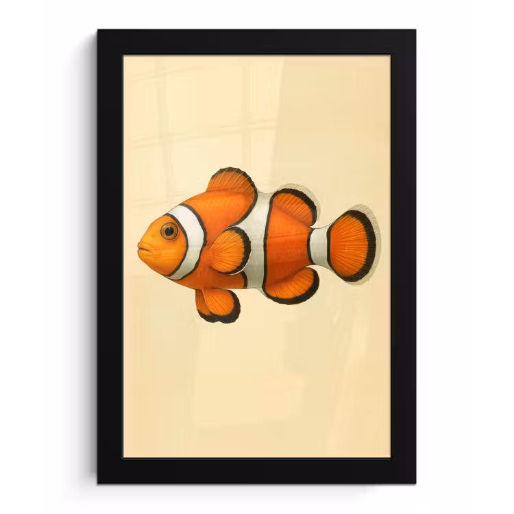 Vis - Oranje - Strepen fotolijst zwart zonder passe partout klein -3d