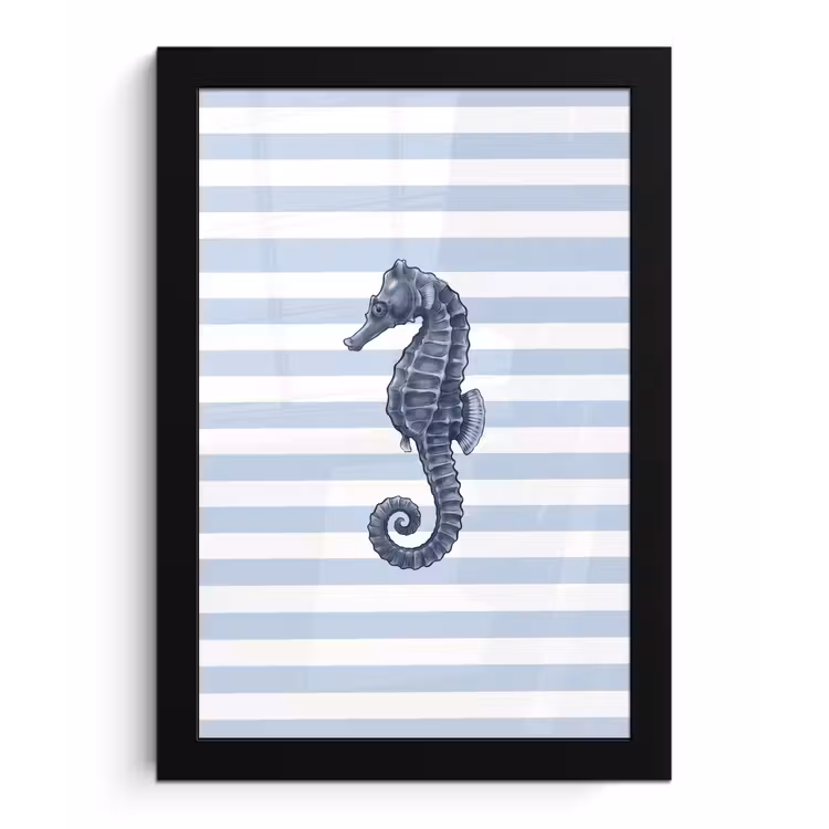 Vis - Oceaan - Illustratie - Blauw - Strepen fotolijst zwart zonder passe partout klein -3d