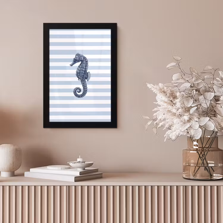 Vis - Oceaan - Illustratie - Blauw - Strepen fotolijst zwart zonder passe partout klein -sfeer5