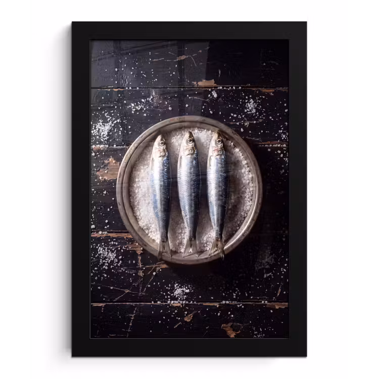 Bilder mit Rahmen - Fisch – Salz – Essen - Vis - Zout - Eten fotolijst zwart zonder passe partout klein