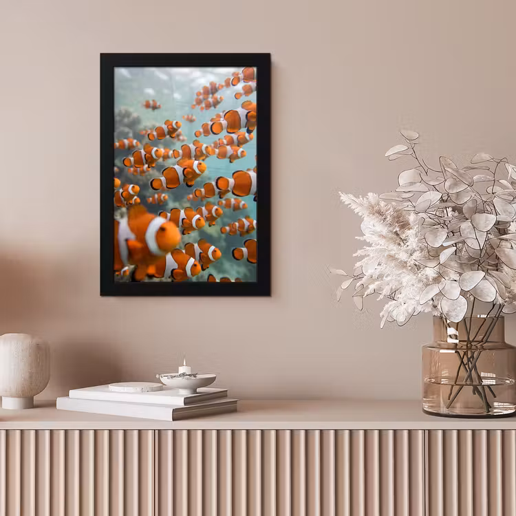 Vis - School - Onderwater - Dieren - Oranje fotolijst zwart zonder passe partout klein -sfeer5