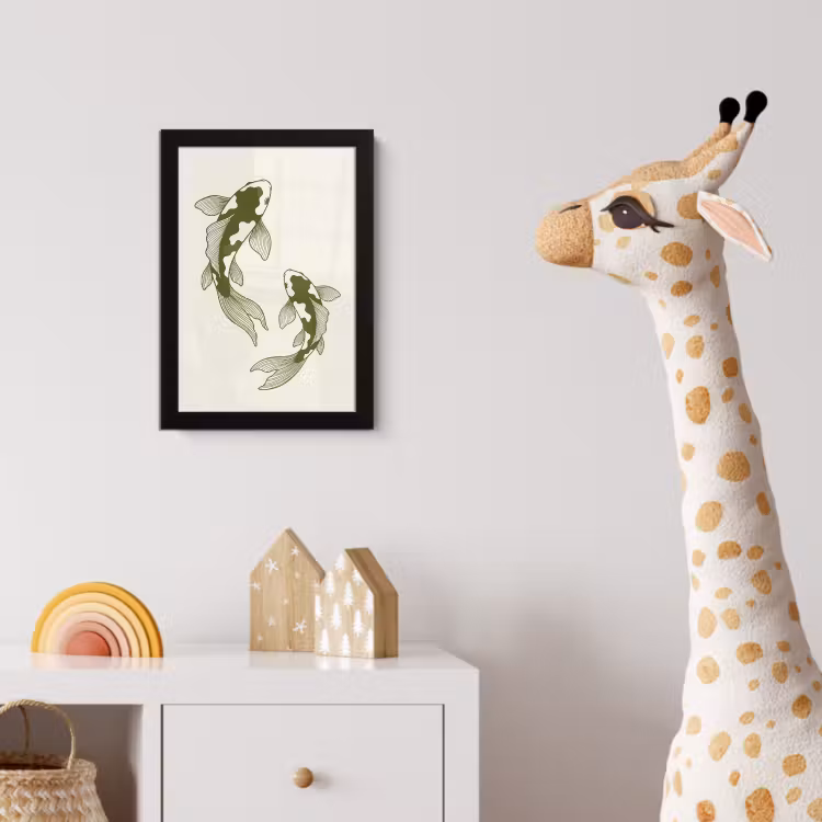 Vis - Zwemmend - Groen - Abstract - Dieren fotolijst zwart zonder passe partout klein -usfeer4_kinderkamer