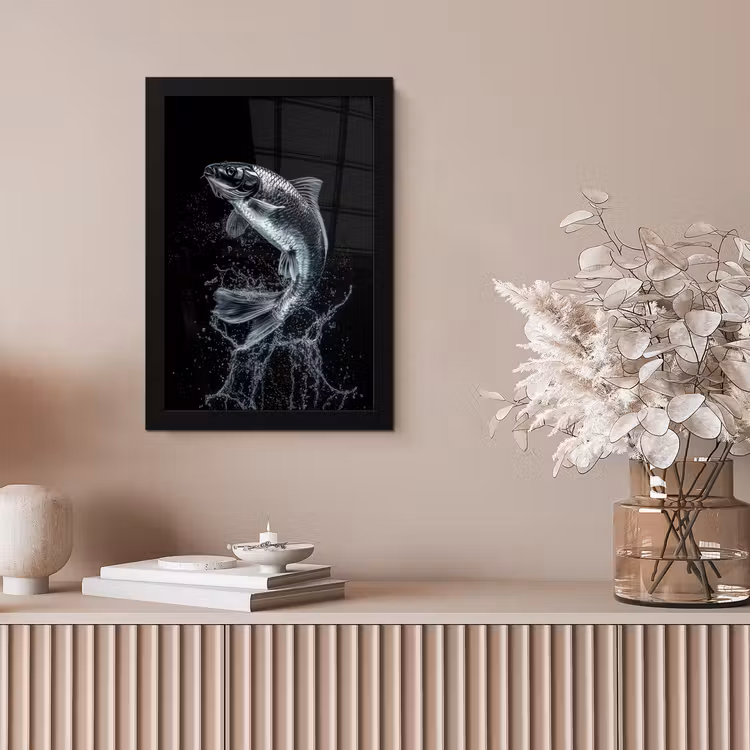 Vis - Koi - Zwart - Water fotolijst zwart zonder passe partout klein -sfeer5