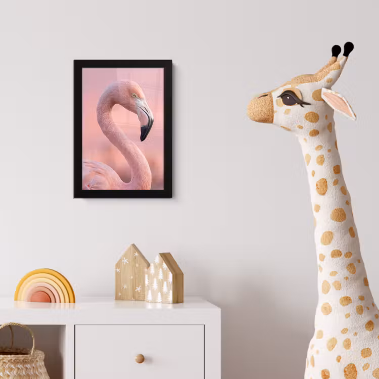 Flamingo - Portret - Roze fotolijst zwart zonder passe partout klein -usfeer4_kinderkamer