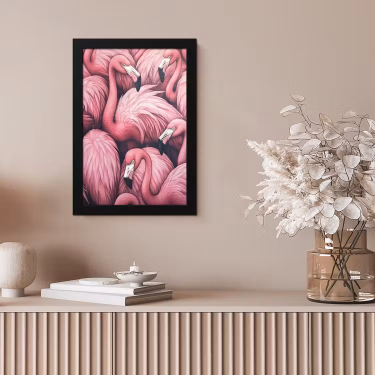 Flamingo - Roze - Dieren fotolijst zwart zonder passe partout klein -sfeer5