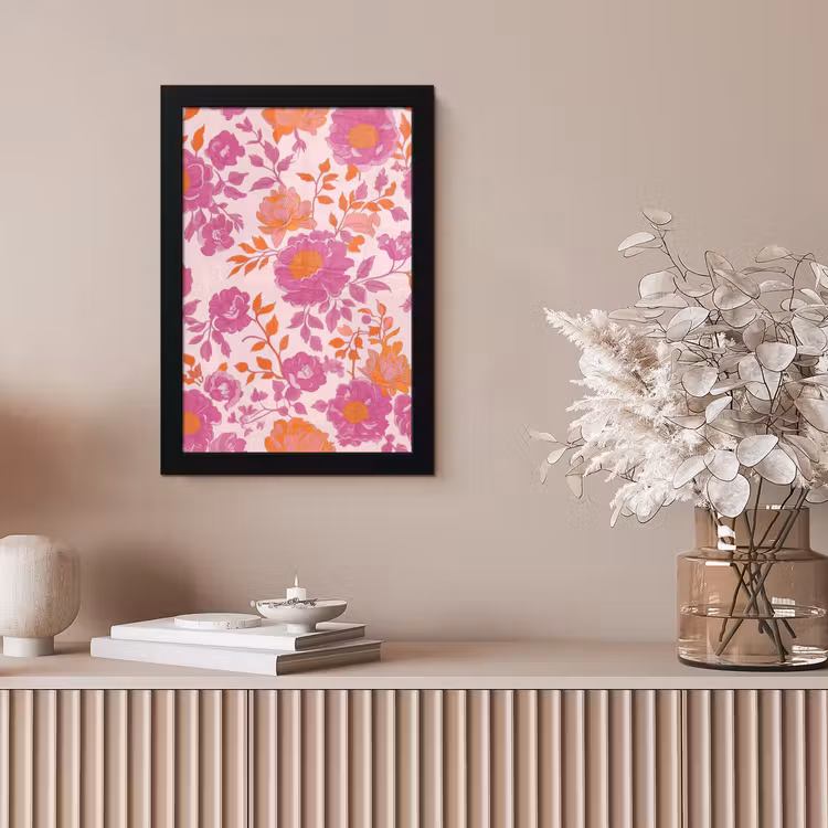 Bloemenpatroon - Roze - Oranje - Bloemen fotolijst zwart zonder passe partout klein -sfeer5