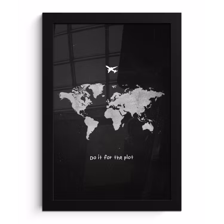 Vliegtuig - Quote - Wereldkaart fotolijst zwart zonder passe partout klein -3d