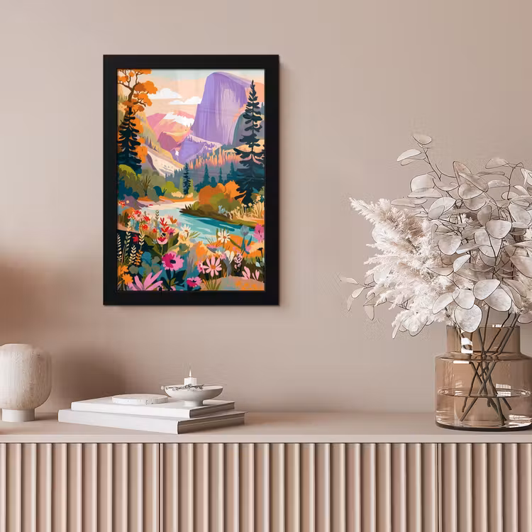 Rivier - Vallei vol bloemen - Levendig fotolijst zwart zonder passe partout klein -sfeer5