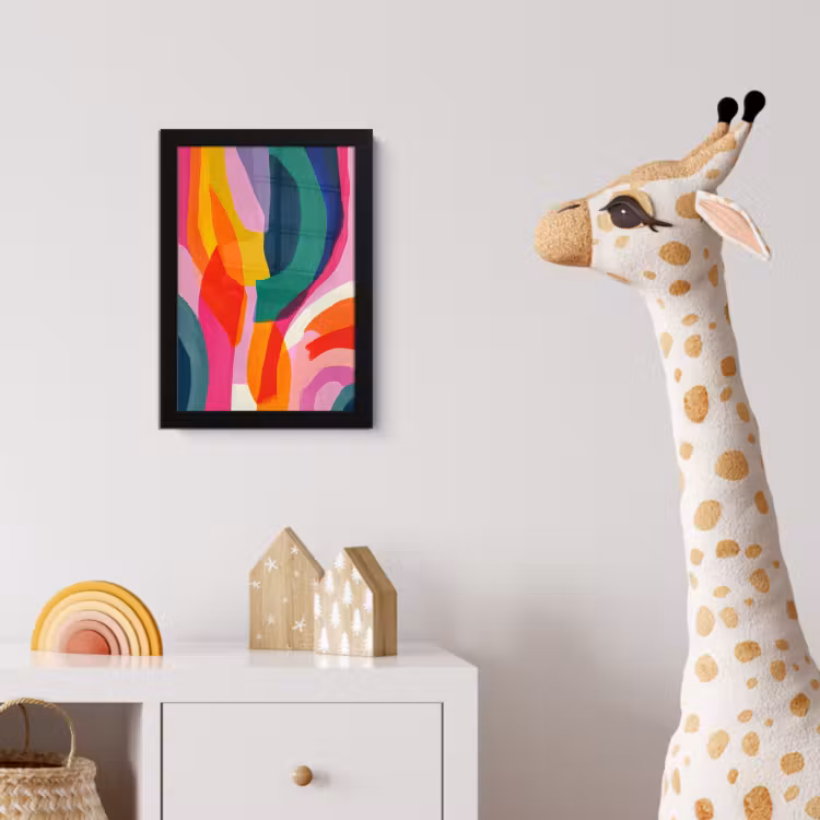 Vormen - Golvend - Abstract - Felroze fotolijst zwart zonder passe partout klein -usfeer4_kinderkamer