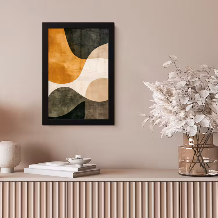 Vormen - Okergeel - Abstract fotolijst zwart zonder passe partout klein -sfeer5