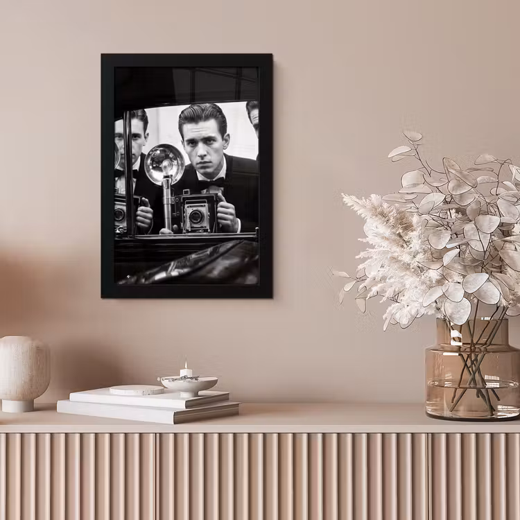 Fotograaf - Camera - Vintage - Journalistiek - Zwart-wit fotolijst zwart zonder passe partout klein -sfeer5