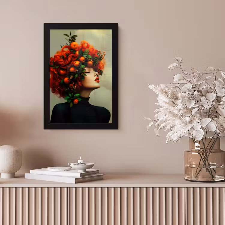 Vrouw - Appels - Rood - Bladeren fotolijst zwart zonder passe partout klein -sfeer5