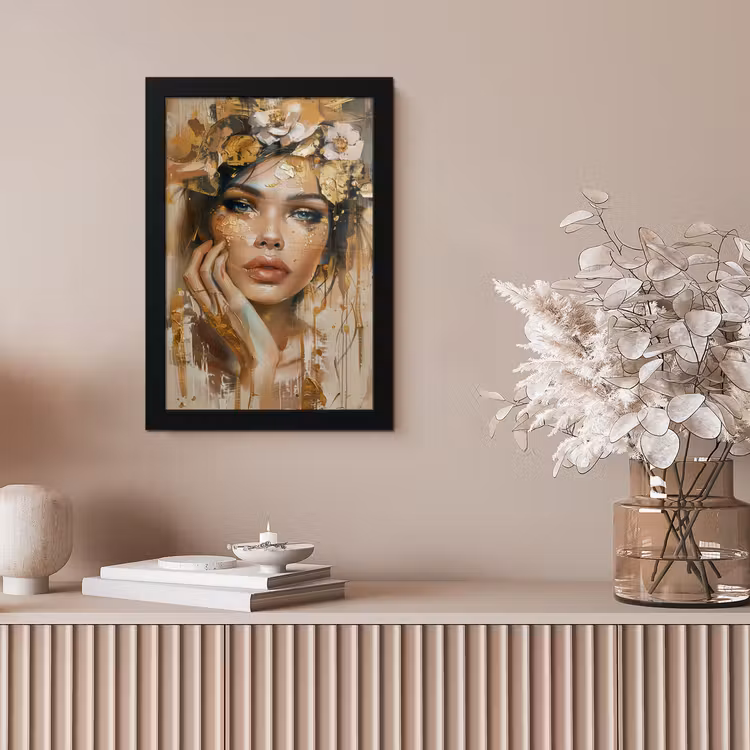 Vrouw - Bloemen - Goud - Portret fotolijst zwart zonder passe partout klein -sfeer5