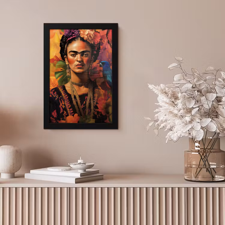 Vrouw - Bloemen - Papegaai - Schilderachtig fotolijst zwart zonder passe partout klein -sfeer5