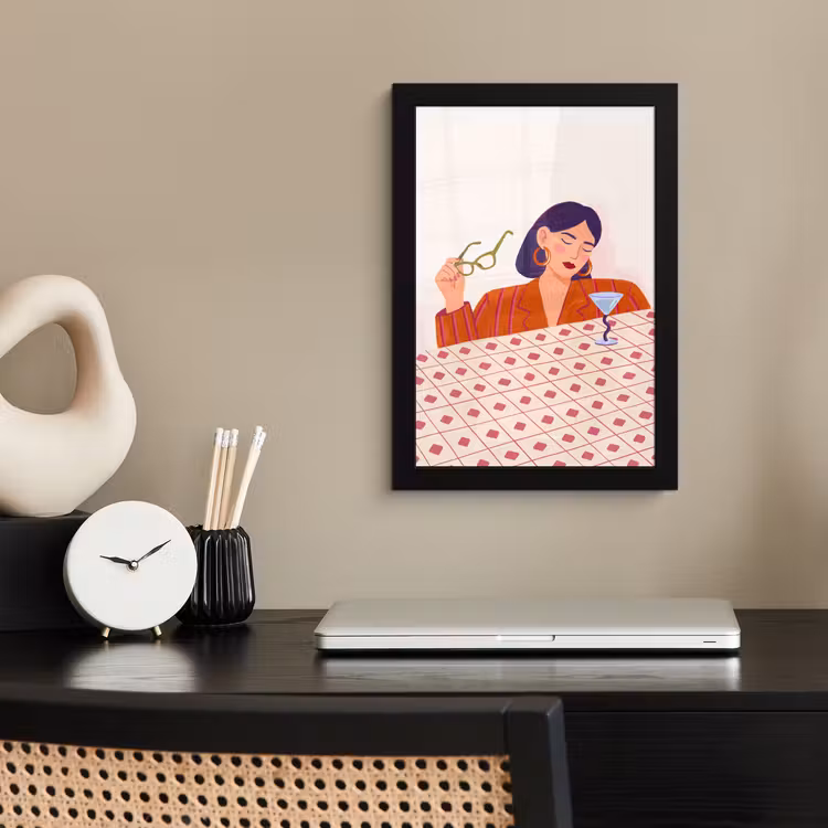 Vrouw - Bril - Cocktail - Illustratie - Modern fotolijst zwart zonder passe partout klein -sfeer1