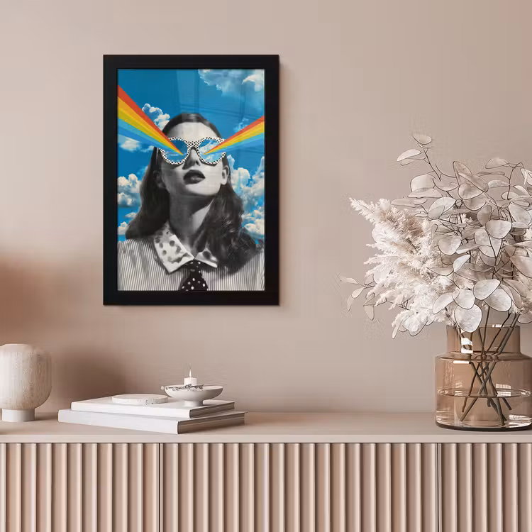 Vrouw - Bril - Regenboog - Wolken fotolijst zwart zonder passe partout klein -sfeer5