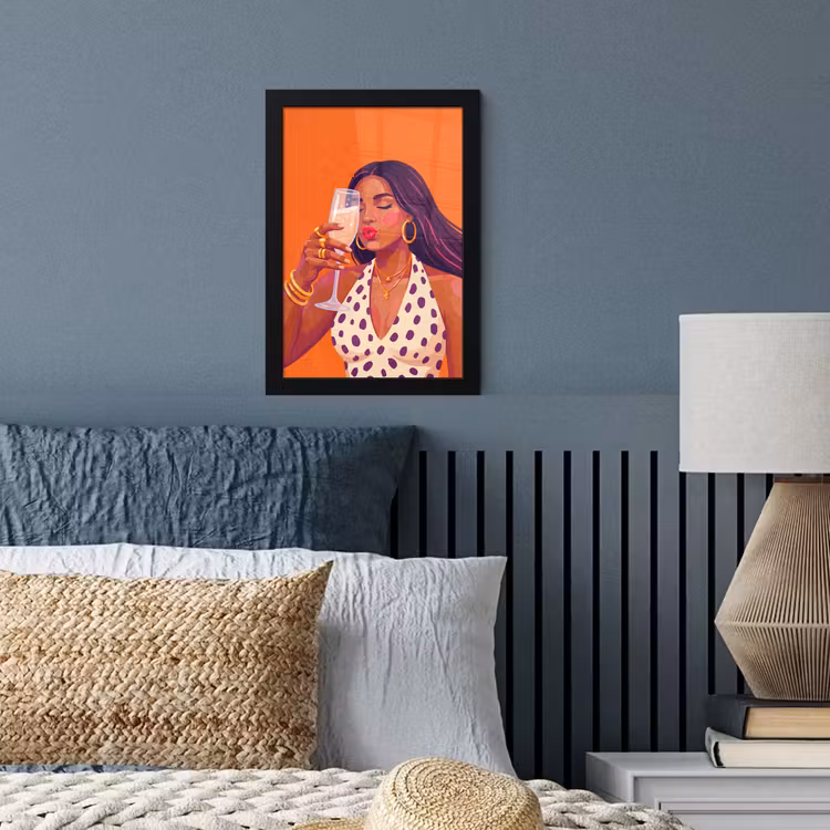 Vrouw - Champagne - Feest - Modern - Oranje fotolijst zwart zonder passe partout klein -sfeer3