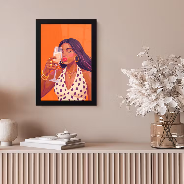 Vrouw - Champagne - Feest - Modern - Oranje fotolijst zwart zonder passe partout klein -sfeer5
