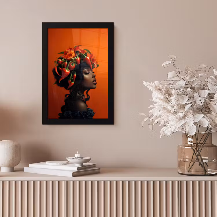 Vrouw - Chilipepers - Pepers - Bloemen fotolijst zwart zonder passe partout klein -sfeer5