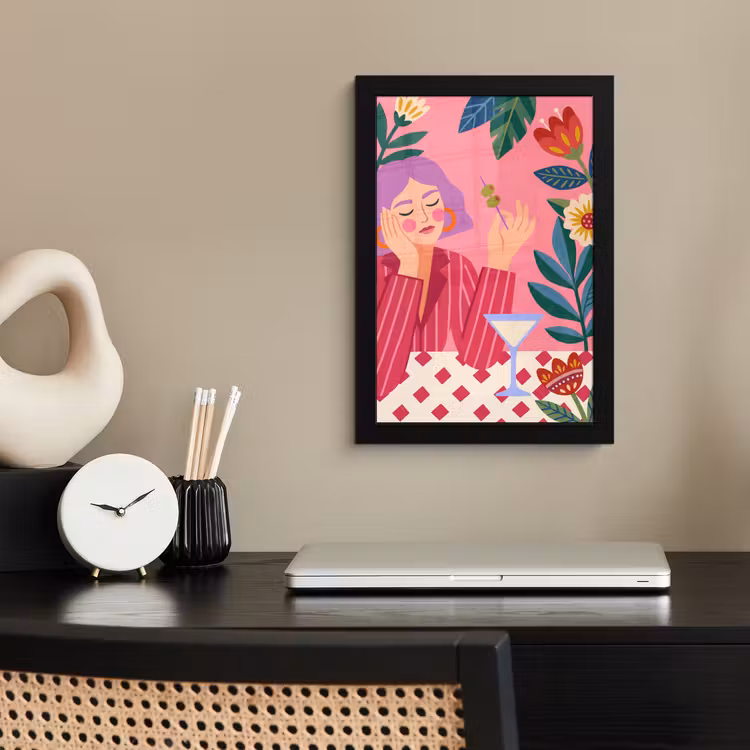 Vrouw - Cocktail - Bloemen - Modern - Roze fotolijst zwart zonder passe partout klein -sfeer1