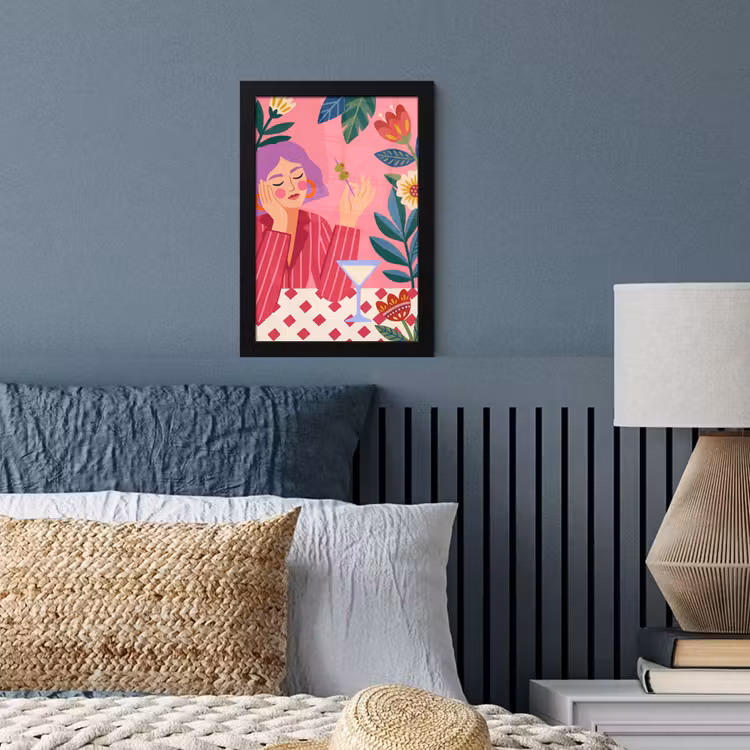 Vrouw - Cocktail - Bloemen - Modern - Roze fotolijst zwart zonder passe partout klein -sfeer3