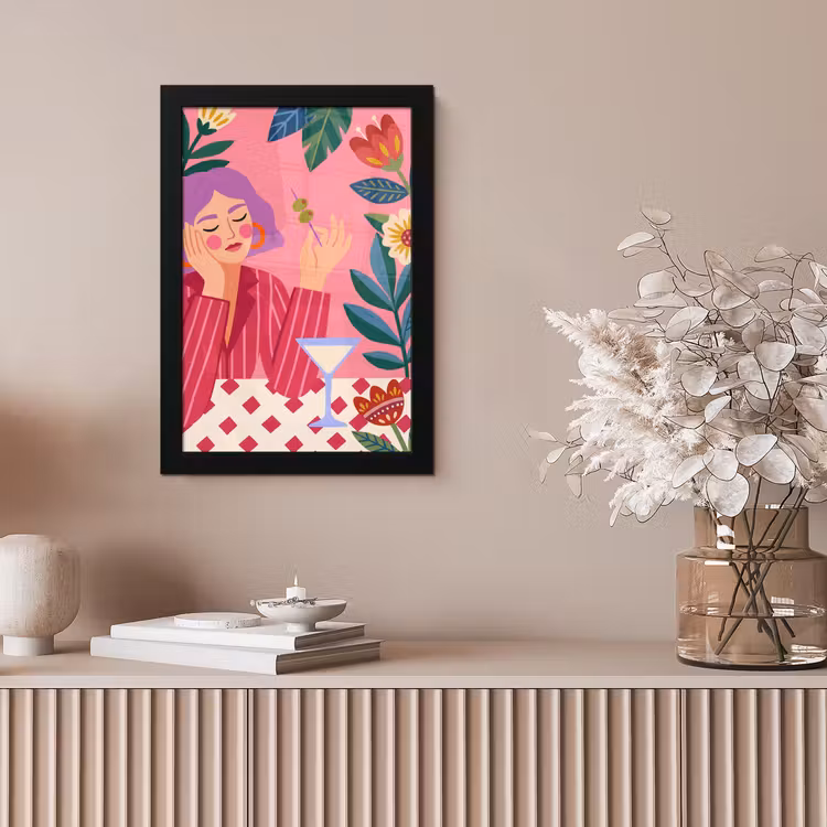 Vrouw - Cocktail - Bloemen - Modern - Roze fotolijst zwart zonder passe partout klein -sfeer5