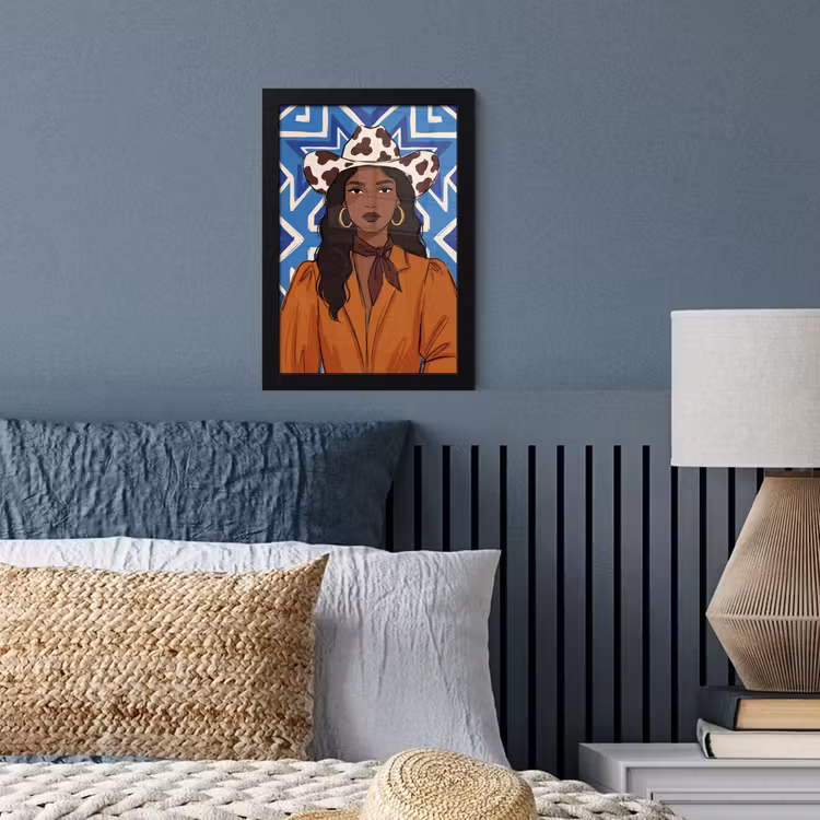 Vrouw - Cowboyhoed - Portret - Modern - Blauw fotolijst zwart zonder passe partout klein -sfeer3