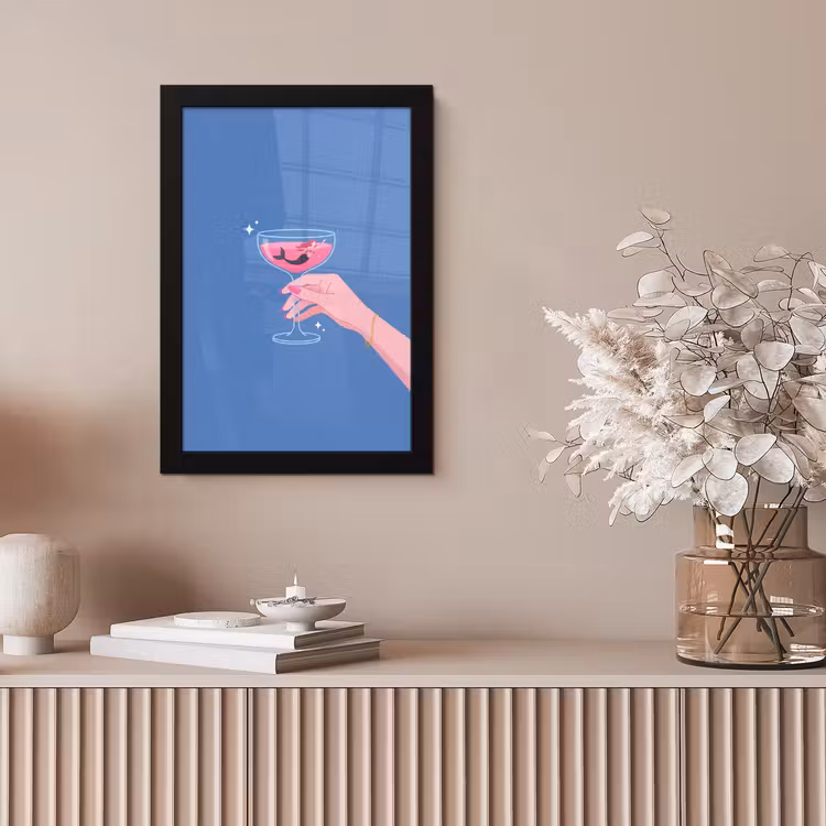 Vrouw - Glas - Abstract - Roze - Blauw fotolijst zwart zonder passe partout klein -sfeer5