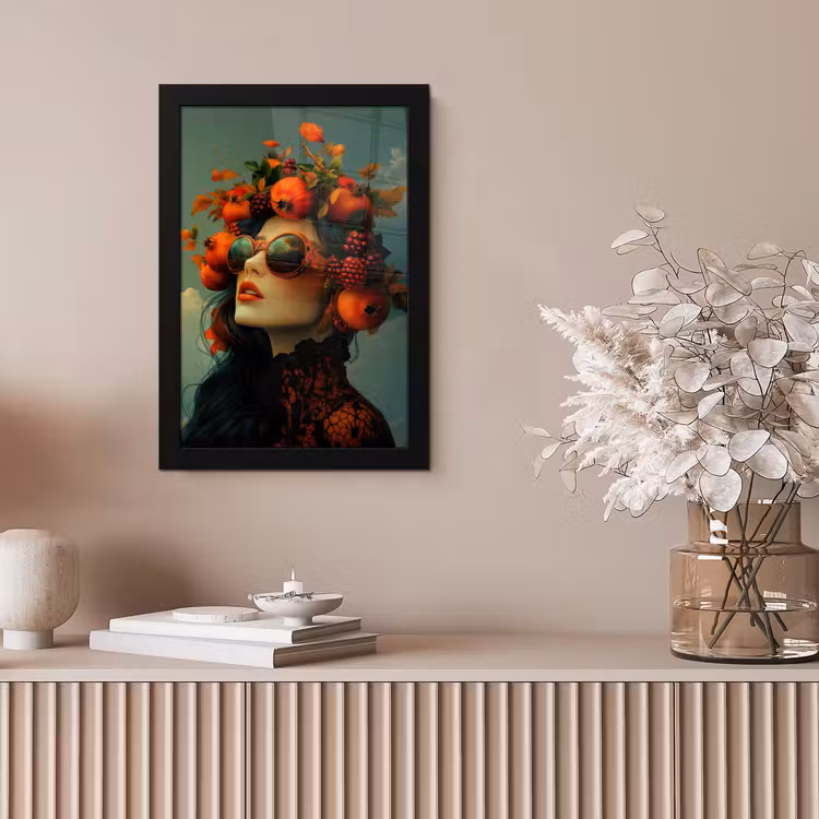Vrouw - Granaatappel - Herfst - Zonnebril fotolijst zwart zonder passe partout klein -sfeer5